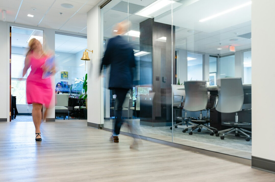 Bright reception area of a corporate office in Belgium